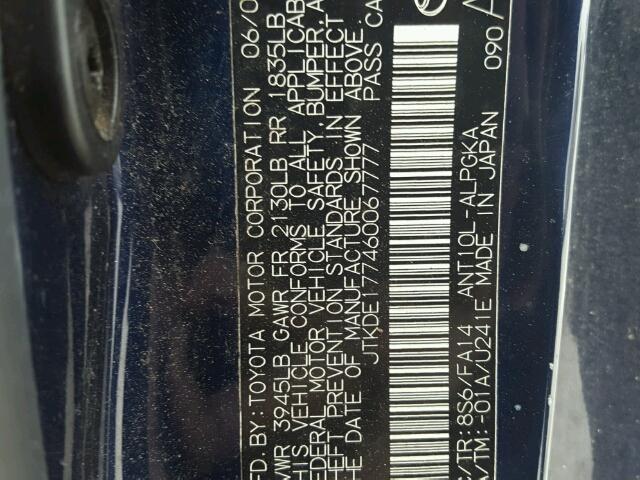 JTKDE177460067777 - 2006 TOYOTA SCION TC 蓝色 照片 10