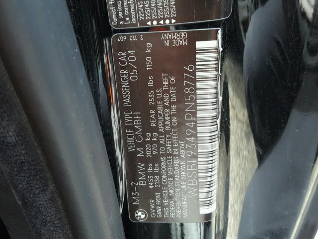 WBSBL93494PN58776 - 2004 BMW M3 BLACK photo 10