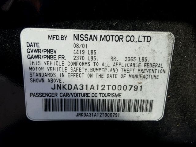 JNKDA31A12T000791 - 2002 INFINITI I35 BLUE photo 10