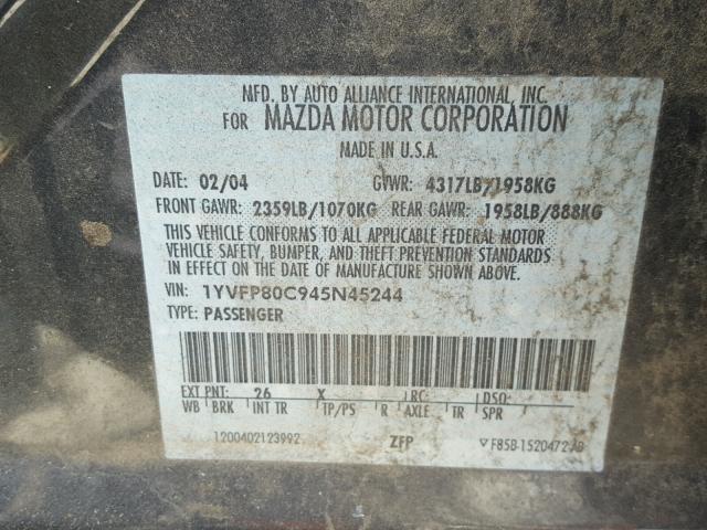 1YVFP80C945N45244 - 2004 MAZDA 6 I GRAY photo 10