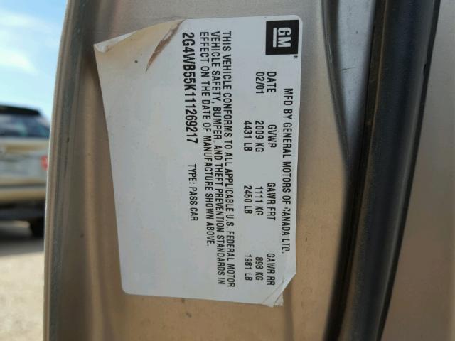 2G4WB55K111269217 - 2001 BUICK REGAL LS 金色 照片 10