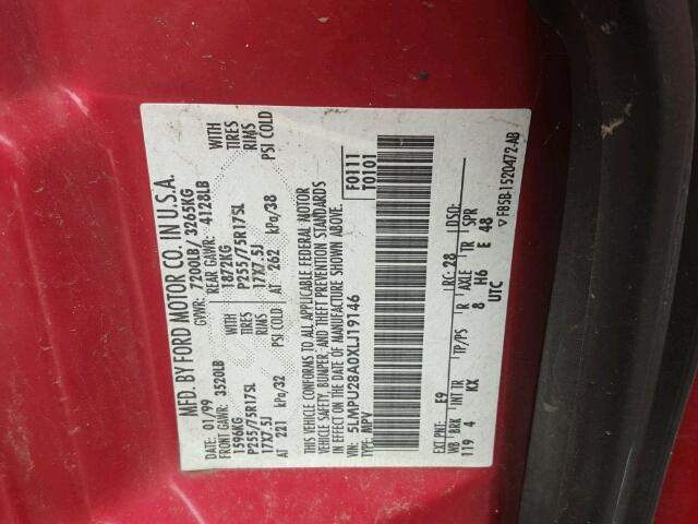 5LMPU28A0XLJ19146 - 1999 LINCOLN NAVIGATOR 红色 照片 10