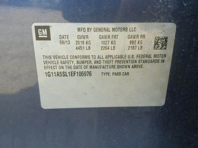 1G11A5SL1EF106976 - 2014 CHEVROLET MALIBU LS GRAY photo 10