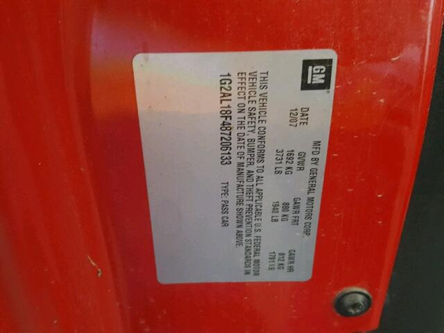 1G2AL18F487206133 - 2008 PONTIAC G5 RED photo 10