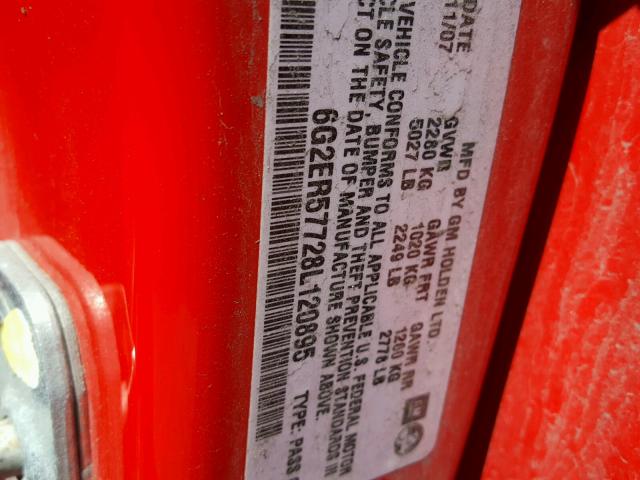 6G2ER57728L120895 - 2008 PONTIAC G8 RED photo 10