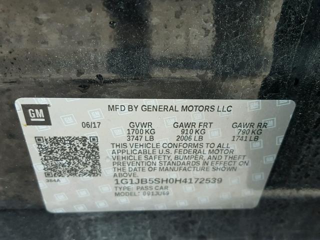 1G1JB5SH0H4172539 - 2017 CHEVROLET SONIC LS 黑色 照片 10