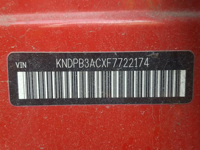 KNDPB3ACXF7722174 - 2015 KIA SPORTAGE L RED photo 10