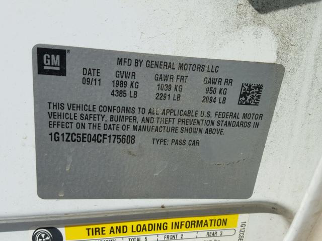 1G1ZC5E04CF175608 - 2012 CHEVROLET MALIBU 1LT 白色 照片 10