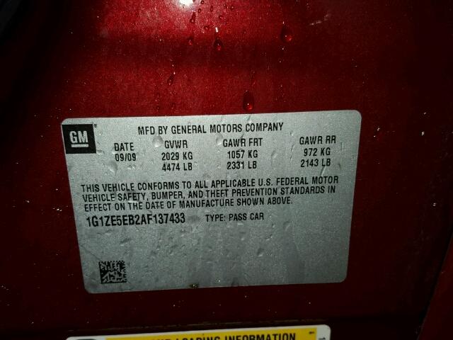 1G1ZE5EB2AF137433 - 2010 CHEVROLET MALIBU LTZ 栗色 照片 10