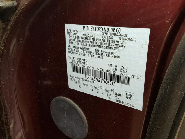 1LNHM87A96Y606097 - 2006 LINCOLN LS 红色 照片 10