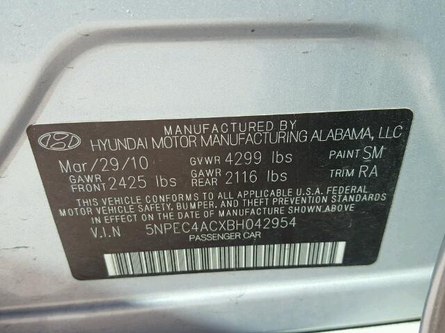 5NPEC4ACXBH042954 - 2011 HYUNDAI SONATA SILVER photo 10