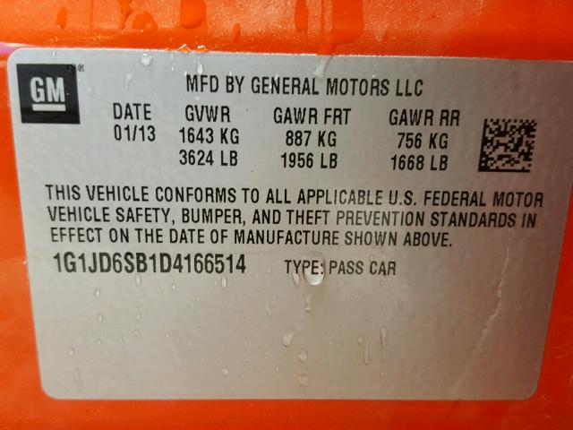 1G1JD6SB1D4166514 - 2013 CHEVROLET SONIC LT ORANGE photo 10