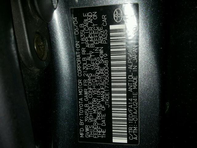 JTKDE177050004819 - 2005 TOYOTA SCION TC 灰色 照片 10