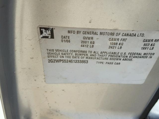 2G2WP552461233863 - 2006 PONTIAC GRAND PRIX ვერცხლისფერი ფოტო 10