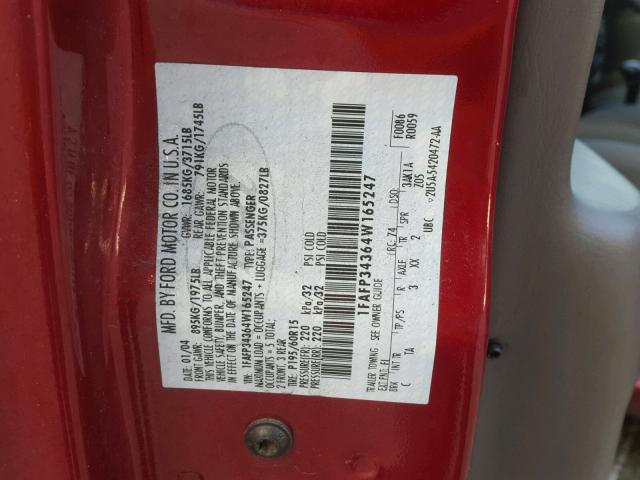 1FAFP34364W165247 - 2004 FORD FOCUS SE C RED photo 10