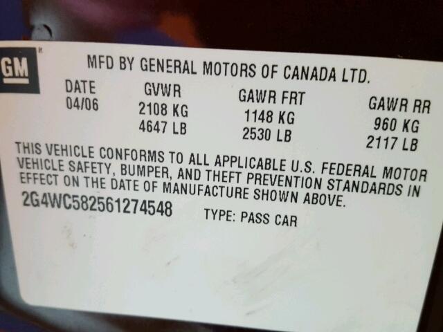 2G4WC582561274548 - 2006 BUICK LACROSSE C MAROON photo 10