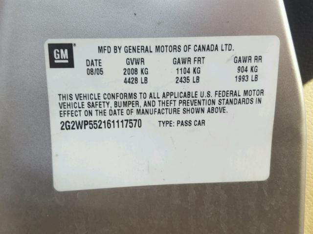 2G2WP552161117570 - 2006 PONTIAC GRAND PRIX SILVER photo 10