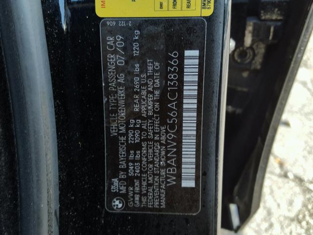 WBANV9C56AC138366 - 2010 BMW 535 XI BLACK photo 10