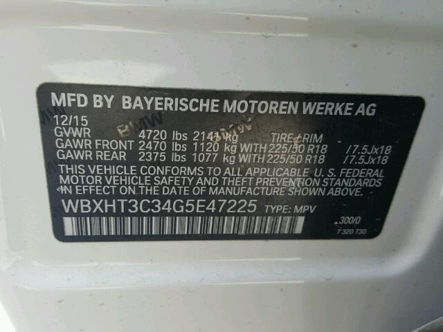 WBXHT3C34G5E47225 - 2016 BMW X1 XDRIVE2 Weiß Foto 10