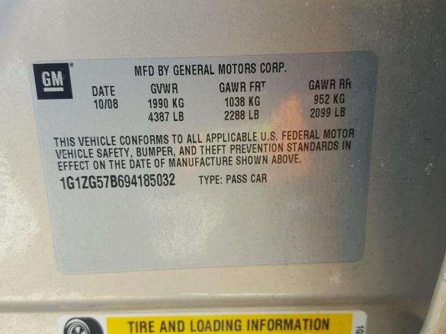 1G1ZG57B694185032 - 2009 CHEVROLET MALIBU LS 棕色 照片 10