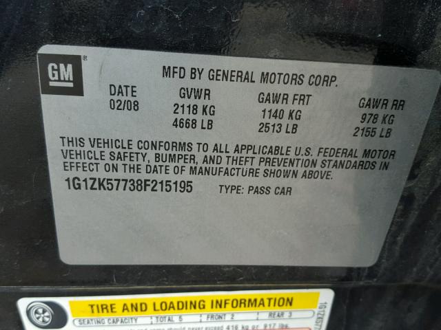 1G1ZK57738F215195 - 2008 CHEVROLET MALIBU LTZ 黑色 照片 10