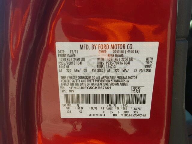 1FMCU0EG5CKB67661 - 2012 FORD ESCAPE LIM RED photo 10