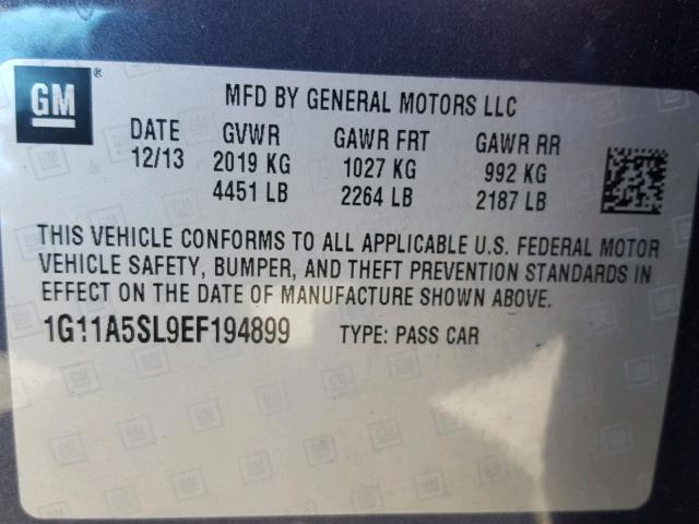 1G11A5SL9EF194899 - 2014 CHEVROLET MALIBU LS ლურჯი ფოტო 10