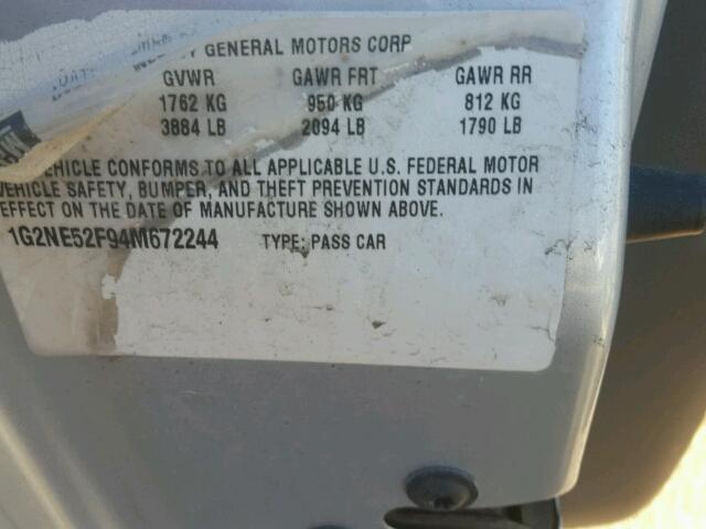 1G2NE52F94M672244 - 2004 PONTIAC GRAND AM S SILVER photo 10