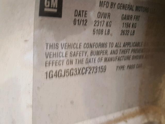 1G4GJ5G3XCF273159 - 2012 BUICK LACROSSE T SILVER photo 10