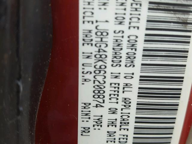 1J8HG48K96C208874 - 2006 JEEP COMMANDER RED photo 10