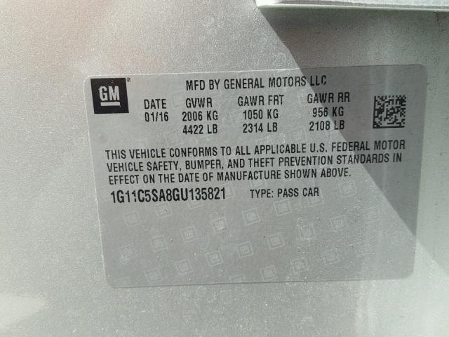 1G11C5SA8GU135821 - 2016 CHEVROLET MALIBU LIM 银色 照片 10