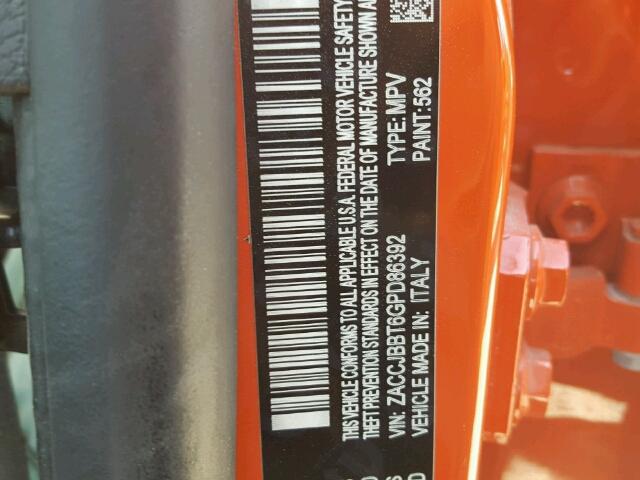 ZACCJBBT6GPD86392 - 2016 JEEP RENEGADE L ORANGE photo 10