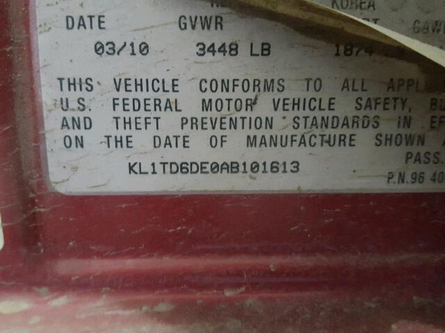 KL1TD6DE0AB101613 - 2010 CHEVROLET AVEO LS RED photo 10