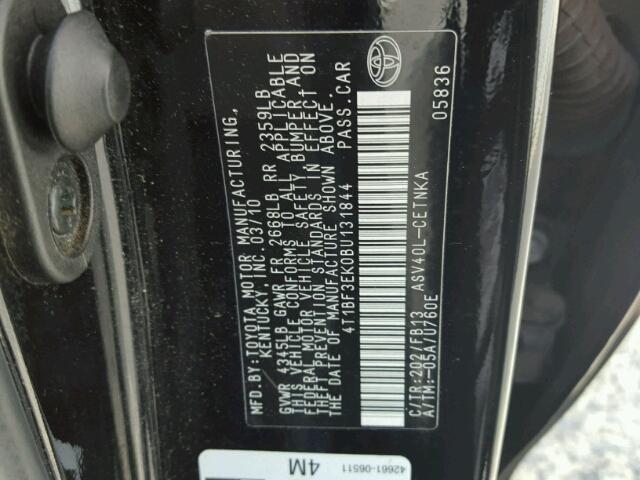 4T1BF3EK0BU131844 - 2011 TOYOTA CAMRY BASE BLACK photo 10