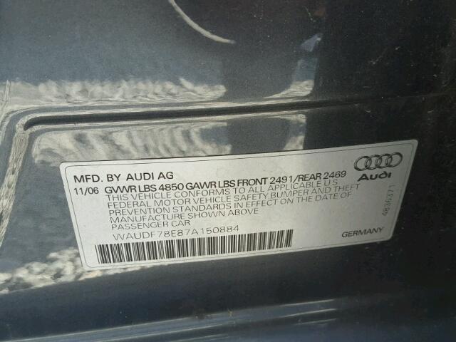 WAUDF78E87A150884 - 2007 AUDI A4 2.0T QU GRAY photo 10