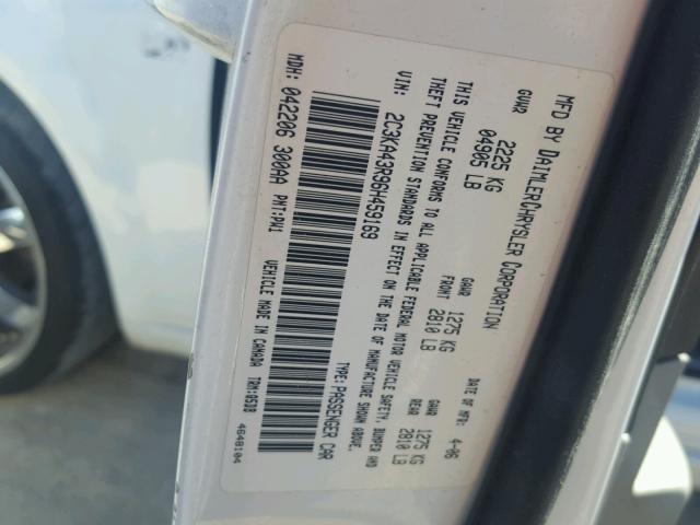 2C3KA43R96H459169 - 2006 CHRYSLER 300 WHITE photo 10
