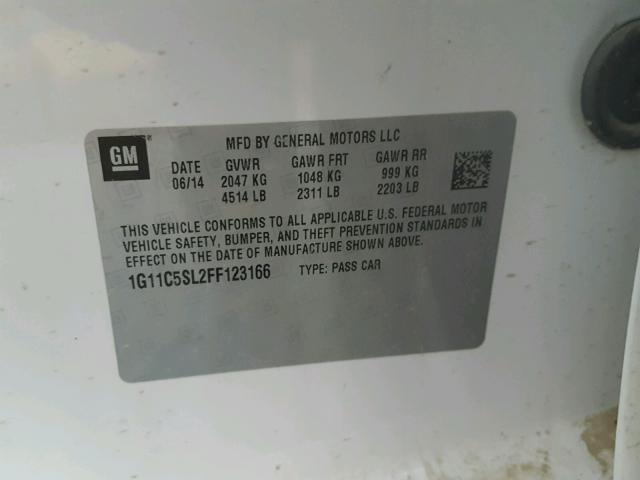 1G11C5SL2FF123166 - 2015 CHEVROLET MALIBU 1LT 白色 照片 10