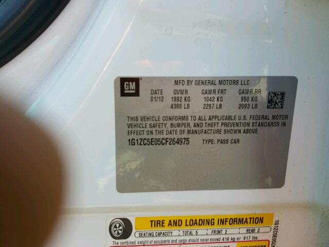 1G1ZC5E05CF264975 - 2012 CHEVROLET MALIBU 1LT 白色 照片 10