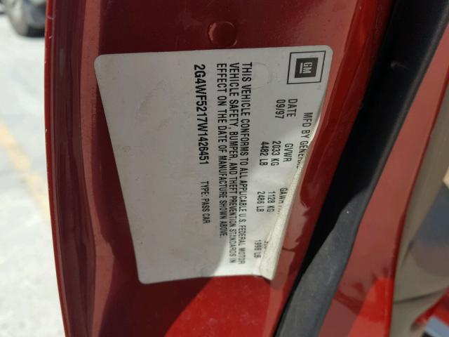 2G4WF5217W1426451 - 1998 BUICK REGAL GS RED photo 10