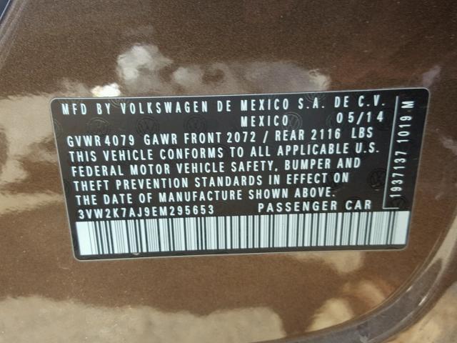 3VW2K7AJ9EM295653 - 2014 VOLKSWAGEN JETTA BASE Շագանակագույն լուսանկար 10