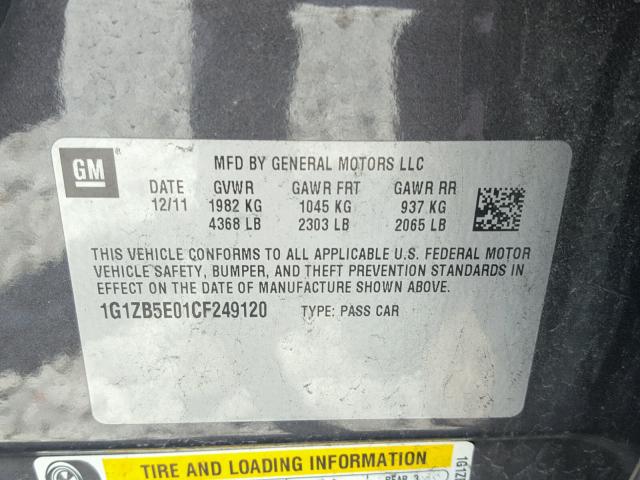 1G1ZB5E01CF249120 - 2012 CHEVROLET MALIBU LS 灰色 照片 10