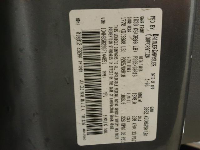 1D4HB58296F144851 - 2006 DODGE DURANGO LI GRAY photo 10