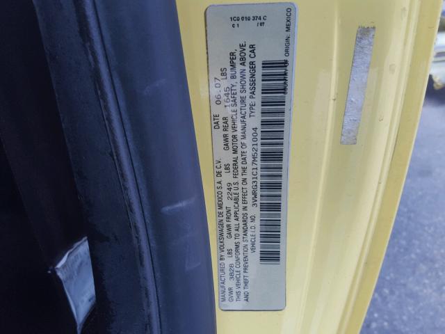 3VWRG31C17M521004 - 2007 VOLKSWAGEN NEW BEETLE 黄色 照片 10