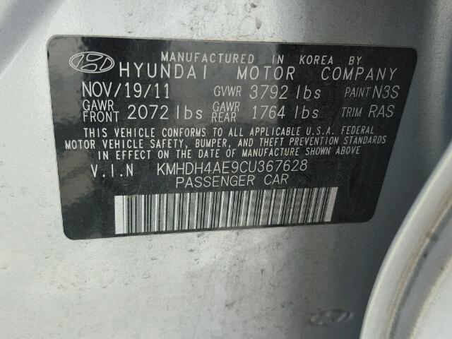 KMHDH4AE9CU367628 - 2012 HYUNDAI ELANTRA GL SILVER photo 10