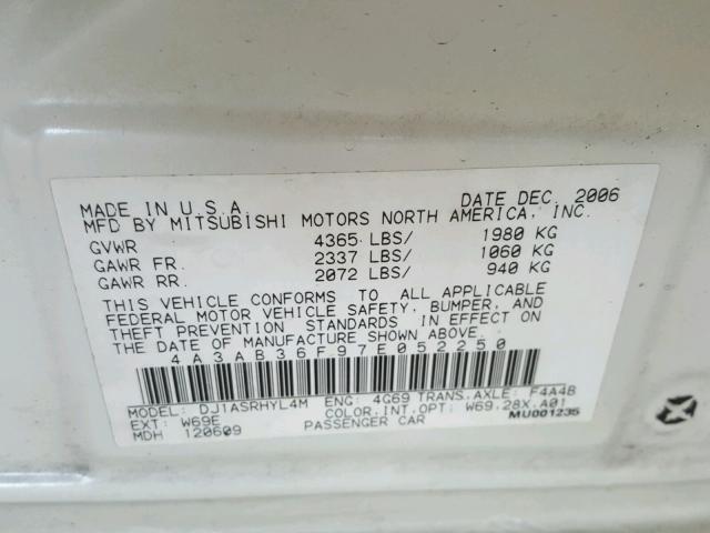 4A3AB36F97E052250 - 2007 MITSUBISHI GALANT ES WHITE photo 10