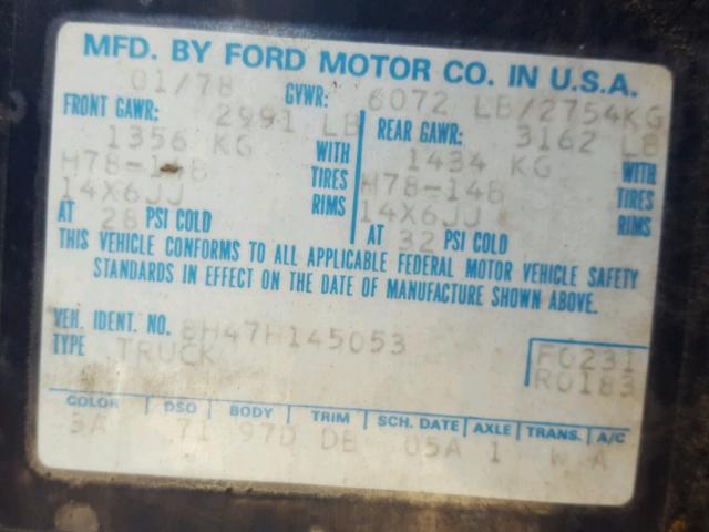 0000008H47H145053 - 1978 FORD STATIONWGN BLACK photo 10