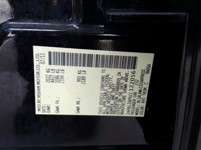 1N4BL2APXCC122056 - 2012 NISSAN ALTIMA SR BLACK photo 10