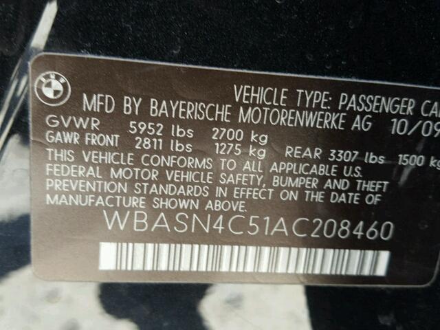 WBASN4C51AC208460 - 2010 BMW 550 GT BLACK photo 10