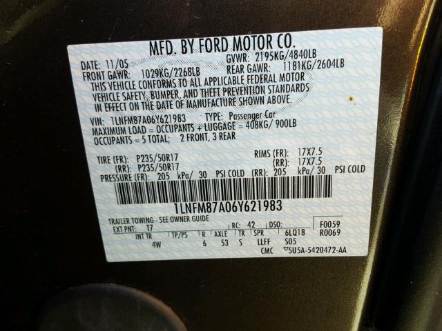 1LNFM87A06Y621983 - 2006 LINCOLN LS 黑色 照片 10