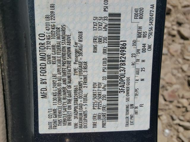 3FADP0L37BR249861 - 2011 FORD FUSION HYB BLUE photo 10